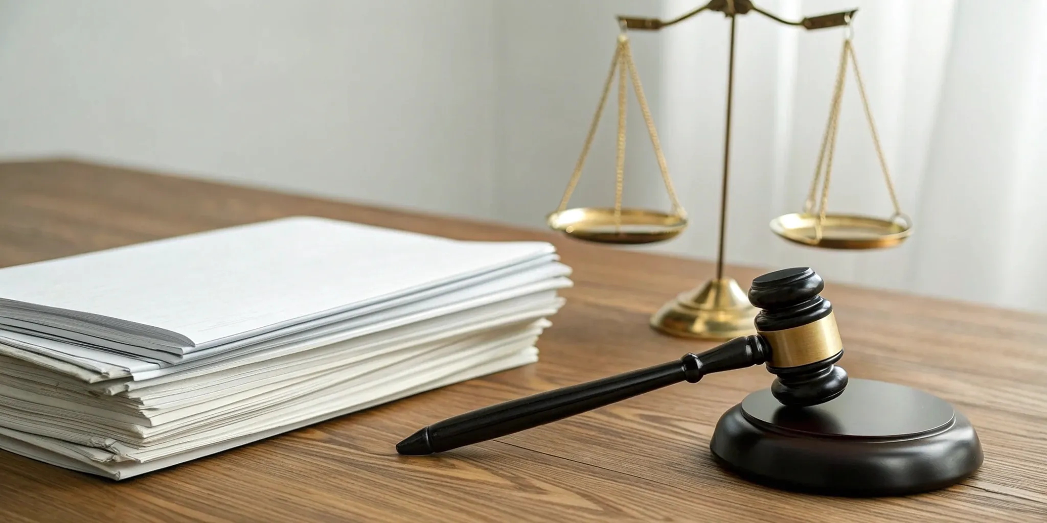 Gavel and scales of justice on a desk for a burn injury lawyer maximizing a case.