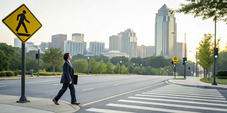 A pedestrian hit by car lawyer assists a client after an accident in a crosswalk.