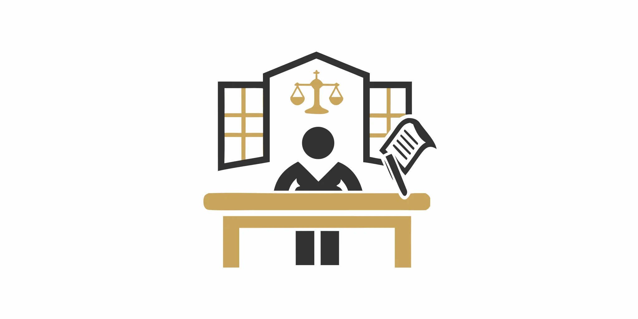 Wrongful death attorney at a desk reviewing a legal document with scales of justice.