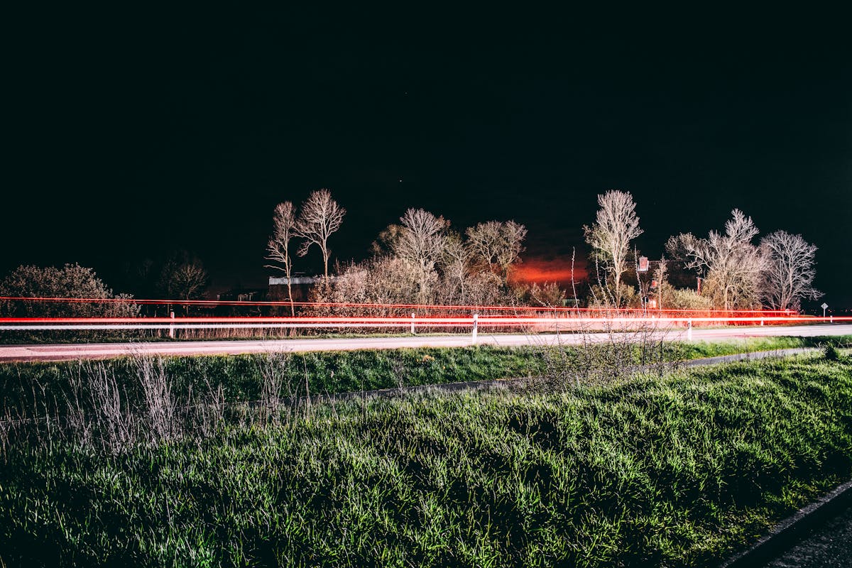 Dark rural road at night similar to Forty Mile Road in Yuba County where a serious crash injured a family