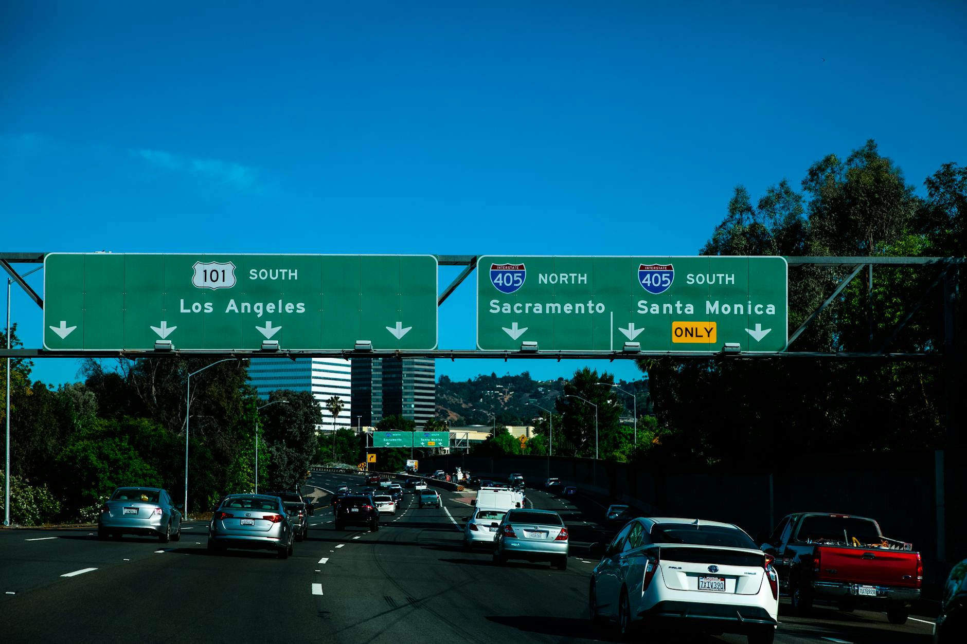 Vehicles traveling on a busy California freeway similar to I-80 in Sacramento where the hit-and-run occurred