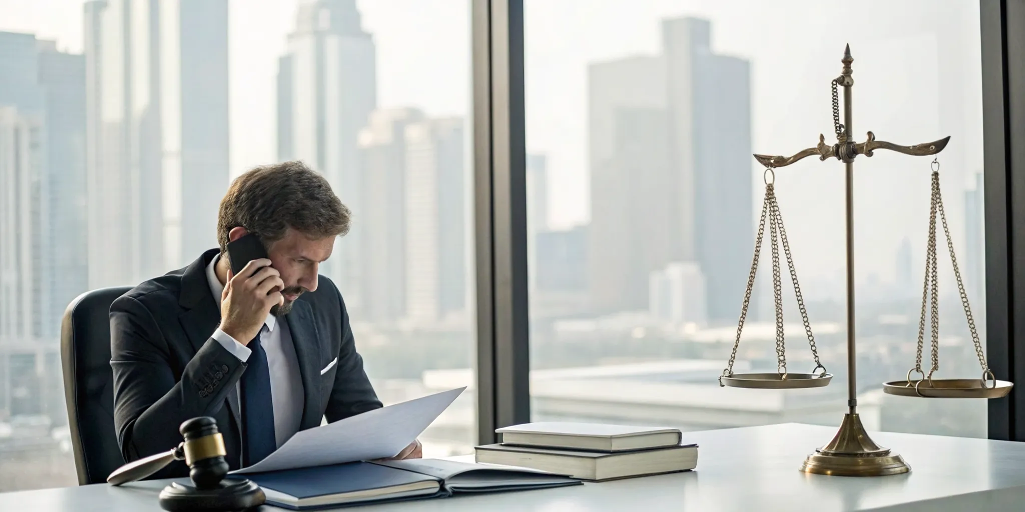 Lawyer examining documents for a car accident property damage case.