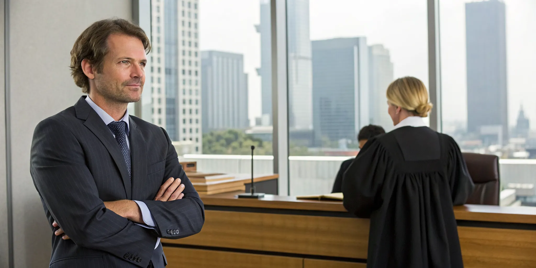 An Uber accident lawyer in a Los Angeles courtroom fighting for a client's compensation.