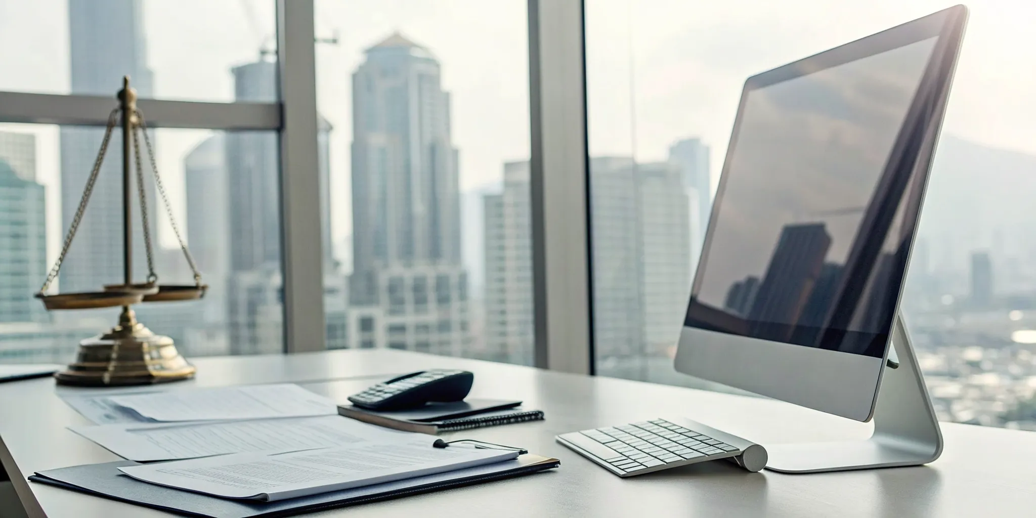 Desk of a truck accident lawyer, showing the legal work involved in preparing a case.