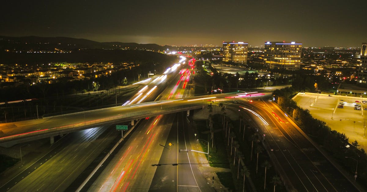 Time lapse of California city roads at night