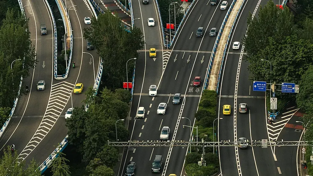 Aerial view of busy California freeway traffic for a California passenger injury claim article