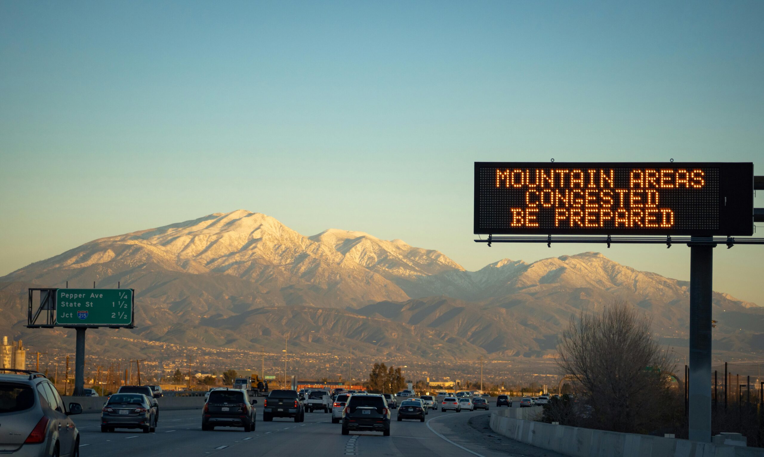 California highway with mountain view — car accident attorney serving San Bernardino on I-10, I-15, and I-215