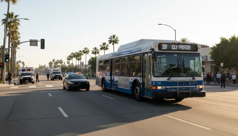 California city bus near an intersection after a roadway crash