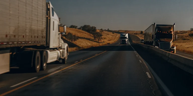 Commercial semi truck traffic on a California freeway near Stockton